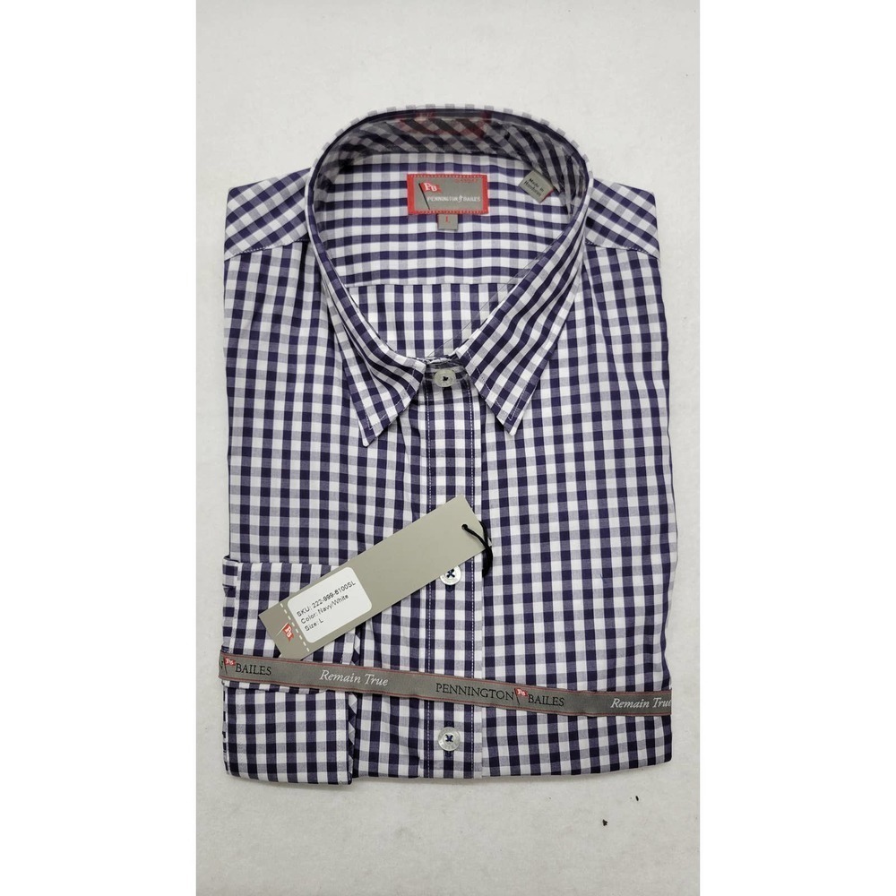 Pennington & Bailes Gingham Button Down Dress Shirt Men's Navy White